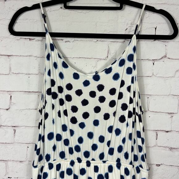 Old Navy Dress Womens Large L Maxi Polka Dot Elastic Waist Sundress Blue White - Picture 2 of 10